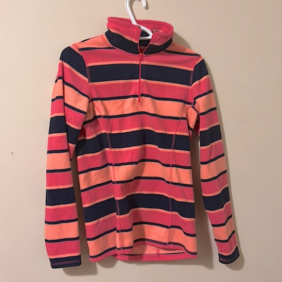STRIPED FLEECE WARM ORANGE, NAVY BLUE, PINK ZIP UP COWL NECK SWEATER SKI WINTER - Picture 4 of 5